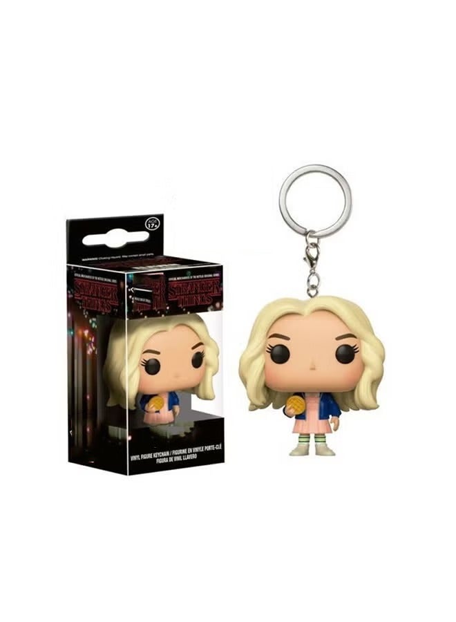 TV Stranger Things - Eleven Keychain - Small Vinyl Figure Toy - 4.5cm Tall with Bobbling Head, Detachable Keyring Design - for Ages 3+, Stranger Things Fans